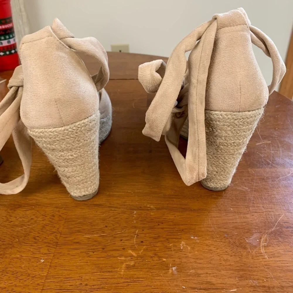 Allegra platform heel espadrilles ballet tie laceup peep toe size10